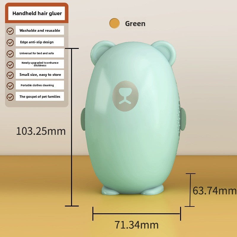 ShopTrendora™ green reusable lint roller with a cute bear design, washable and portable for clothes and pet hair removal.