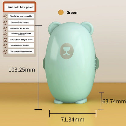 ShopTrendora™ green reusable lint roller with a cute bear design, washable and portable for clothes and pet hair removal.