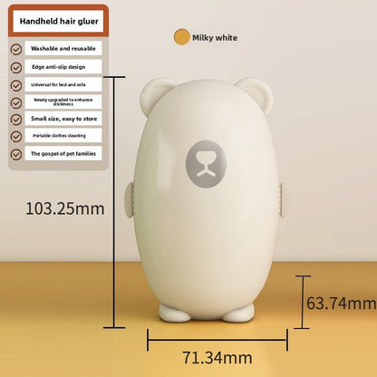 ShopTrendora™ Milky white reusable lint roller with bear design, washable and portable for pet hair removal.