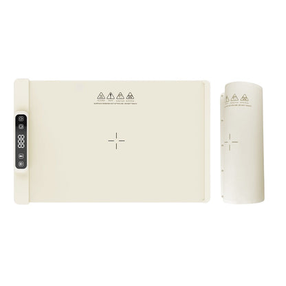 ShopTrendora™ beige silicone heating pad with digital display, flexible and rollable design for food warming.